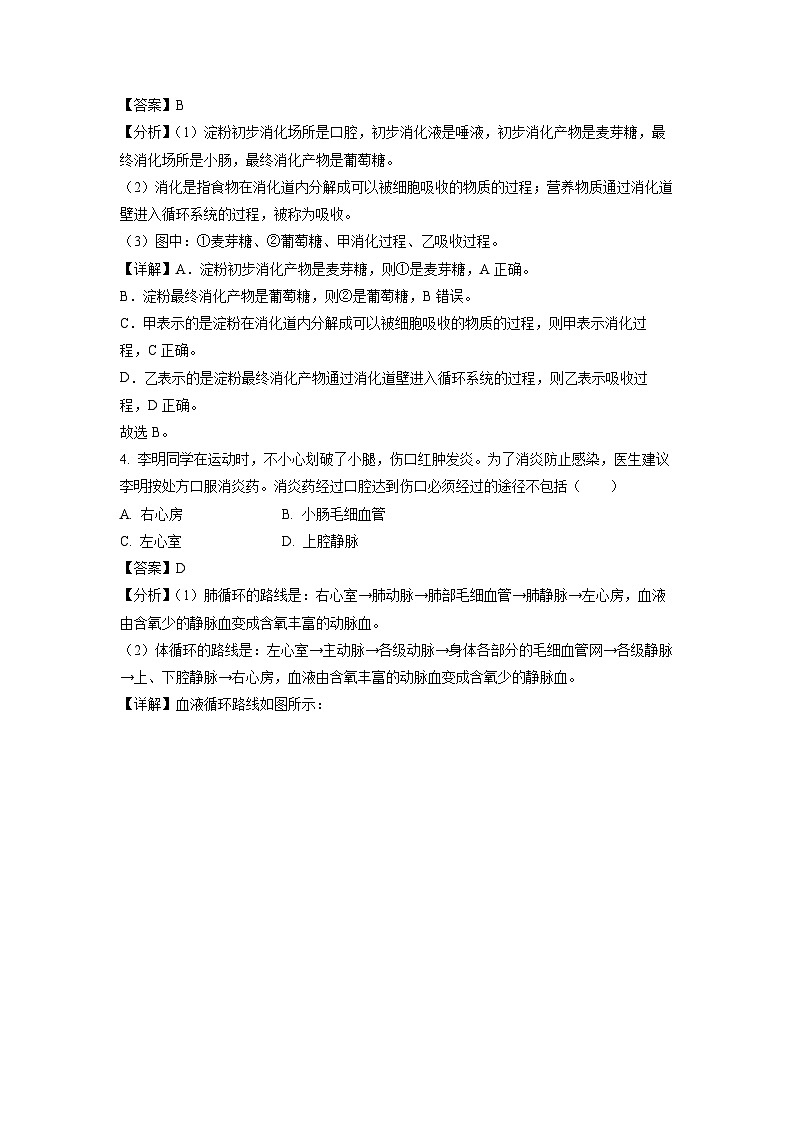 内蒙古呼伦贝尔市海拉尔区2022-2023学年七年级下学期期末生物试卷(解析版)第2页