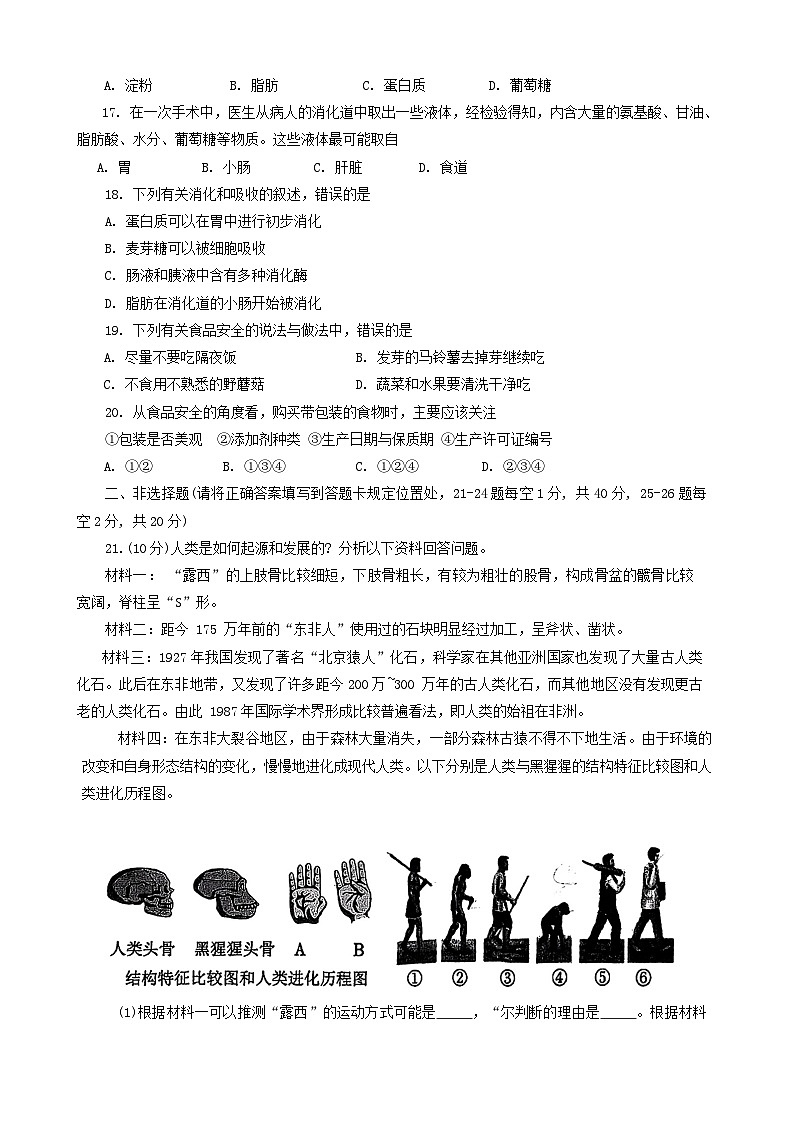 山东省淄博市张店区2024-2025学年七年级上学期11月期中生物试题(001)03
