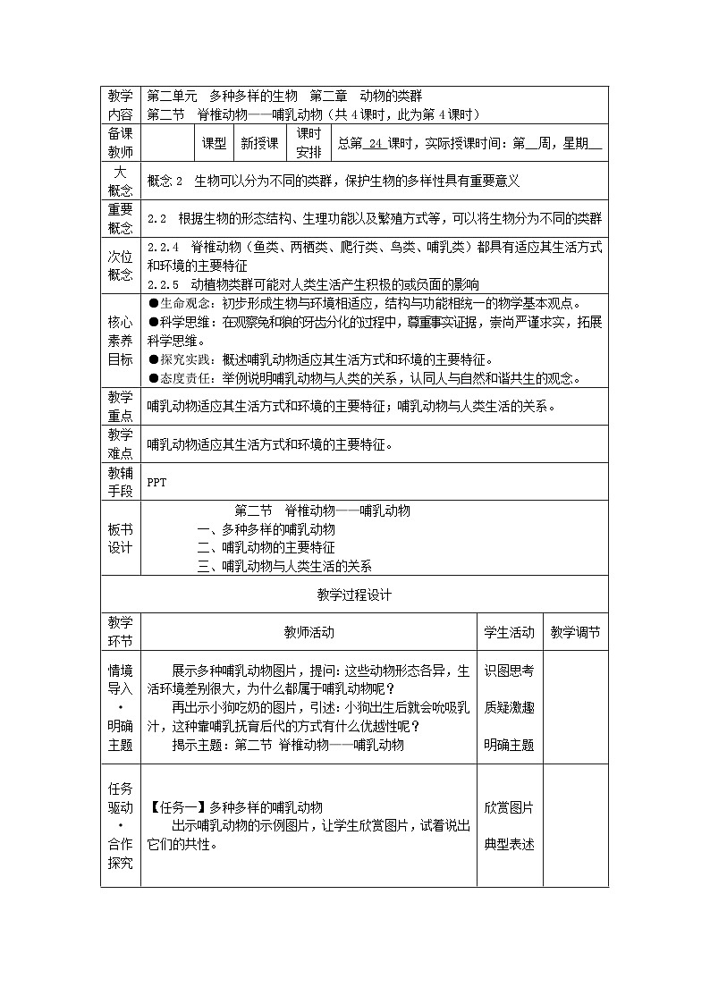 2.2.2 脊椎动物(第4课时 哺乳动物)-初中生物七年级上册 同步教学课件+教学设计(人教版2024)01