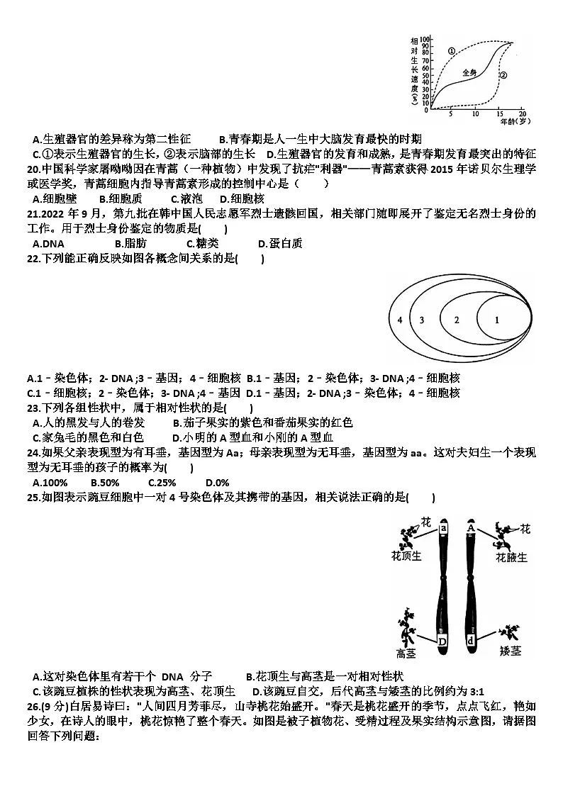 山东济南天桥区2024—2025学年八年级生物第一学期期中考试试题(含答案)第3页