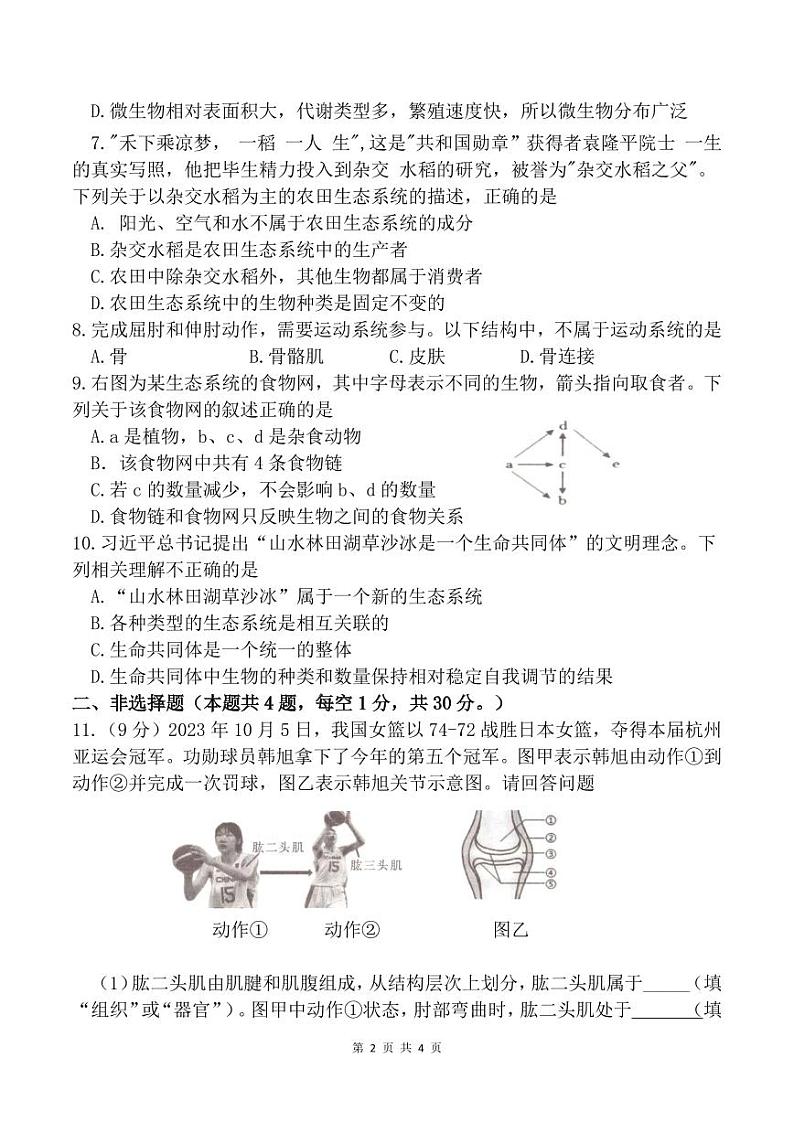 湖北省恩施土家族苗族自治州利川市民族实验中学教联体2024-2025学年八年级上学期11月期中生物试题02