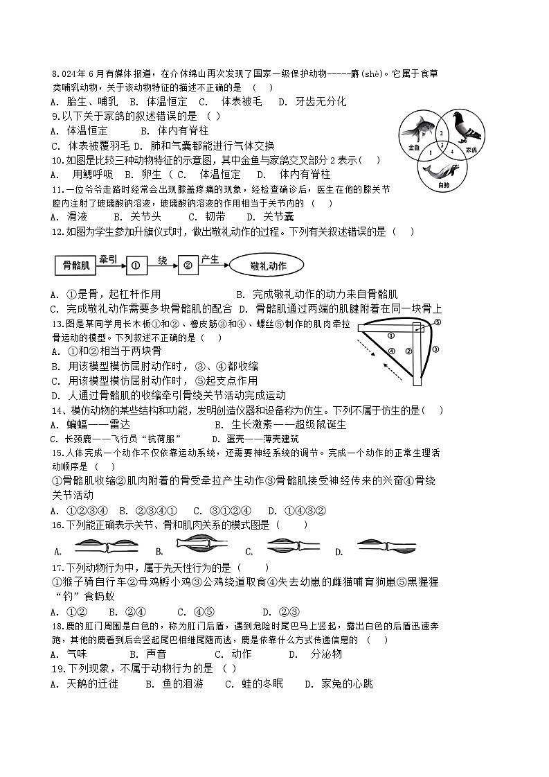 湖南省衡阳市四校2024-2025学年八年级上学期11月期中考试生物试题第2页