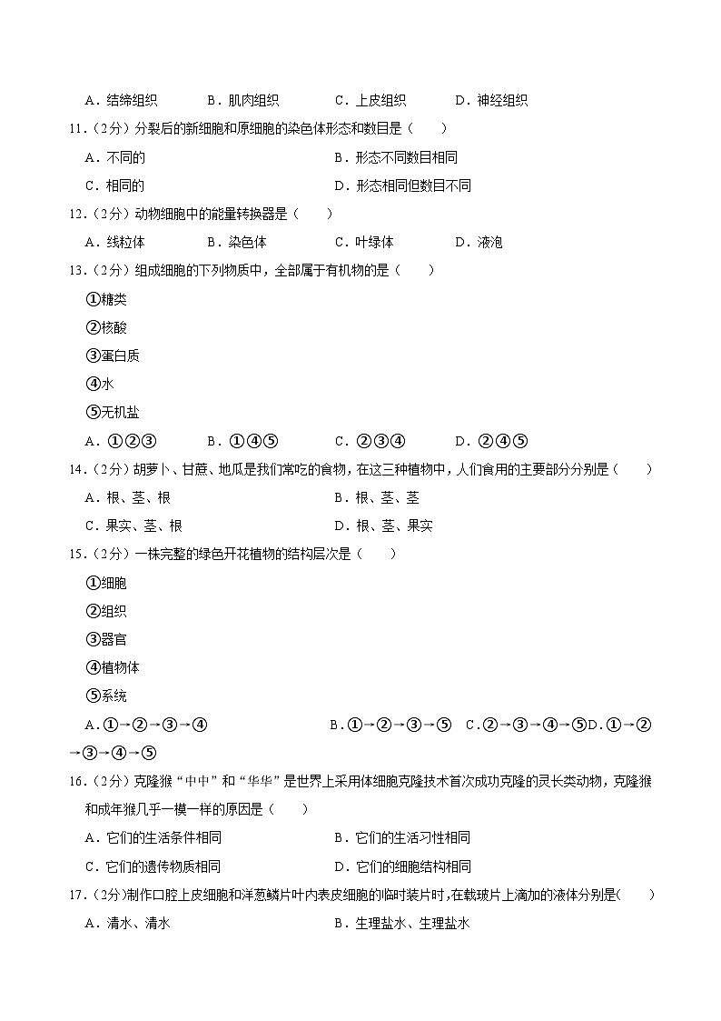 黑龙江省绥化市望奎县第五中学2024-2025学年七年级上学期期中考试生物试卷第2页