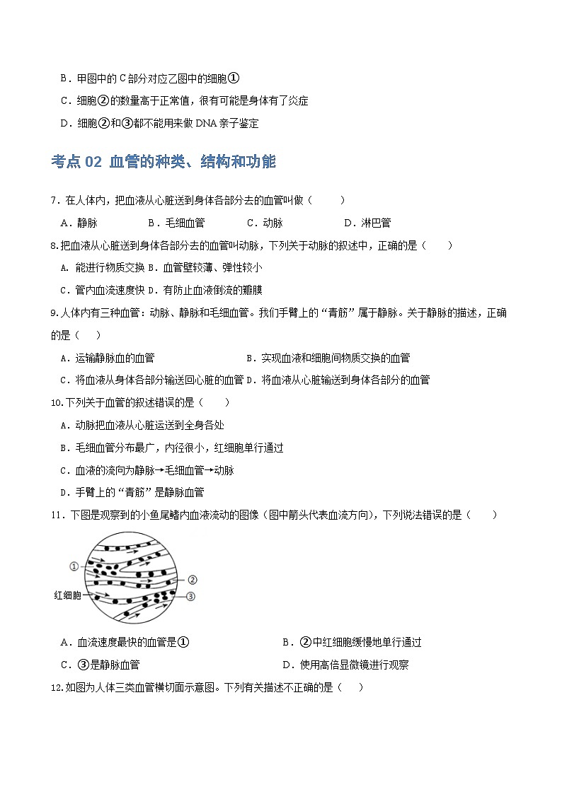 (通用版)中考生物一轮复习考点练习专题12 人体内物质的运输(练习)(2份,原卷版+解析版)03