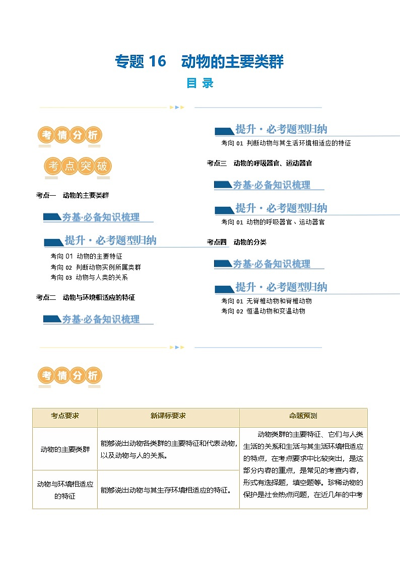 (通用版)中考生物一轮复习考点讲义专题16 动物的主要类群(2份,原卷版+解析版)01
