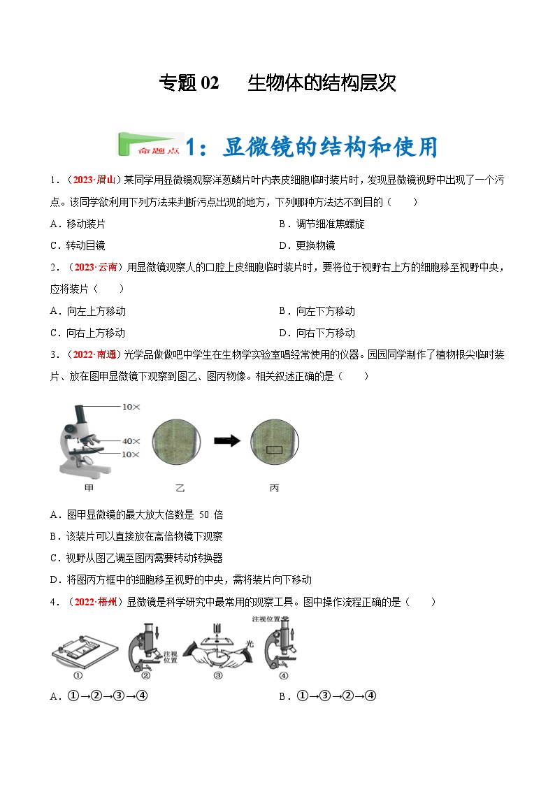 2025年中考生物真题分项汇编 专题02 生物体的结构层次（2份，原卷版+解析版）