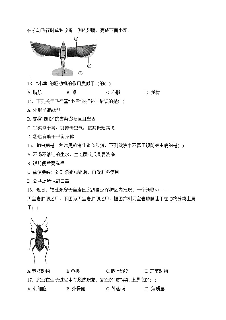 福建省三明市尤溪县2024-2025学年八年级上学期10月月考生物试卷(含答案)第3页