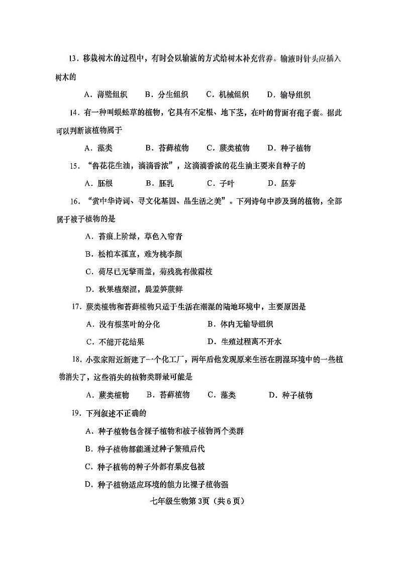 河南省南阳市镇平县2024-2025学年七年级上学期期中考试生物试卷03