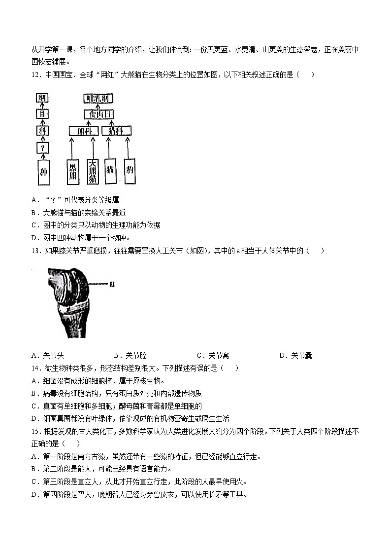 山西省运城市盐湖区2024-2025学年八年级上学期期中生物试题第3页