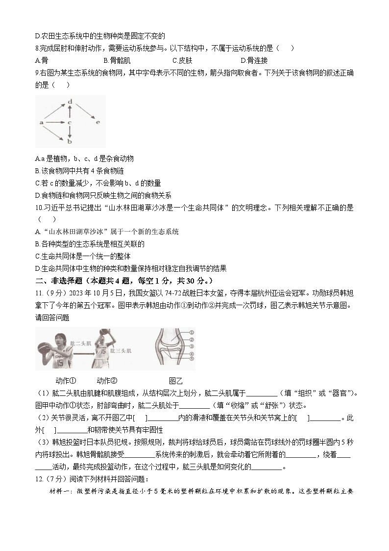 湖北省恩施州利川市民族实验中学教联体2024-2025学年八年级上学期期中生物学试题第2页