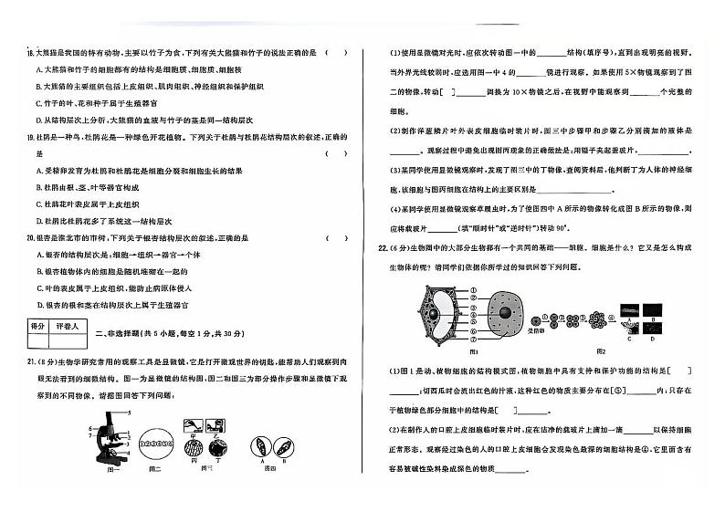 吉林省蛟河市2024~2025学年七年级上学期期中生物测试卷第3页