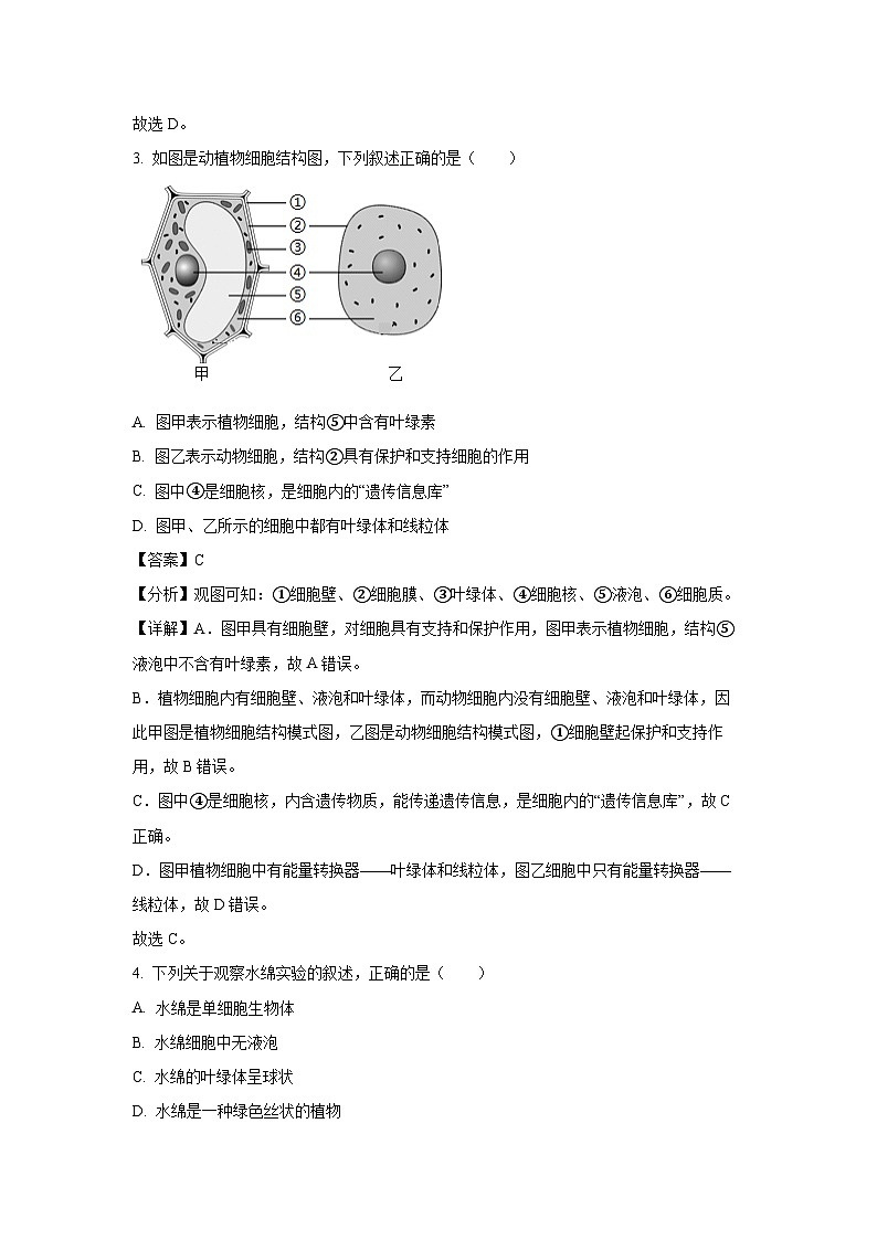 江苏省盐城市东台市第五教育联盟2024-2025学年七年级上学期期中生物试卷(解析版)第2页