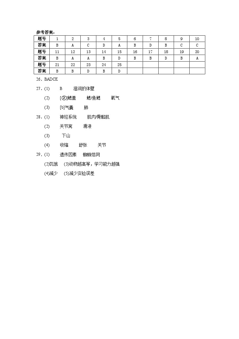 四川省泸定中学2024-2025学年八年级上学期11月期中生物试题01