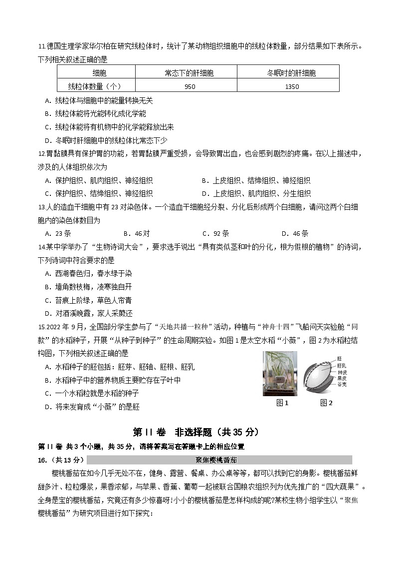 七年级生物试题第3页