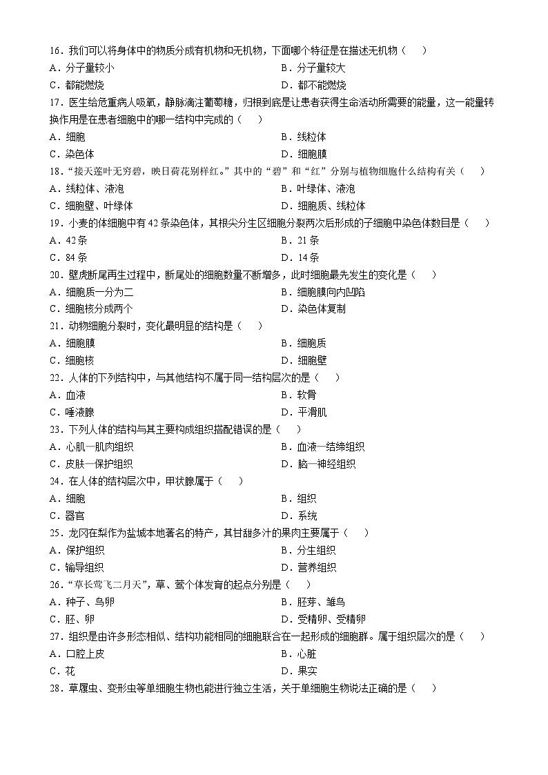 广东省汕头市潮阳区多校2024-2025学年七年级上学期期中生物试题第3页