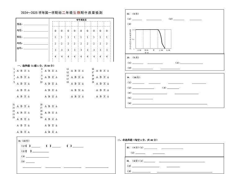 山东省威海市文登区实验中学(五四制)2024-2025学年七年级上学期期中考试生物试题01