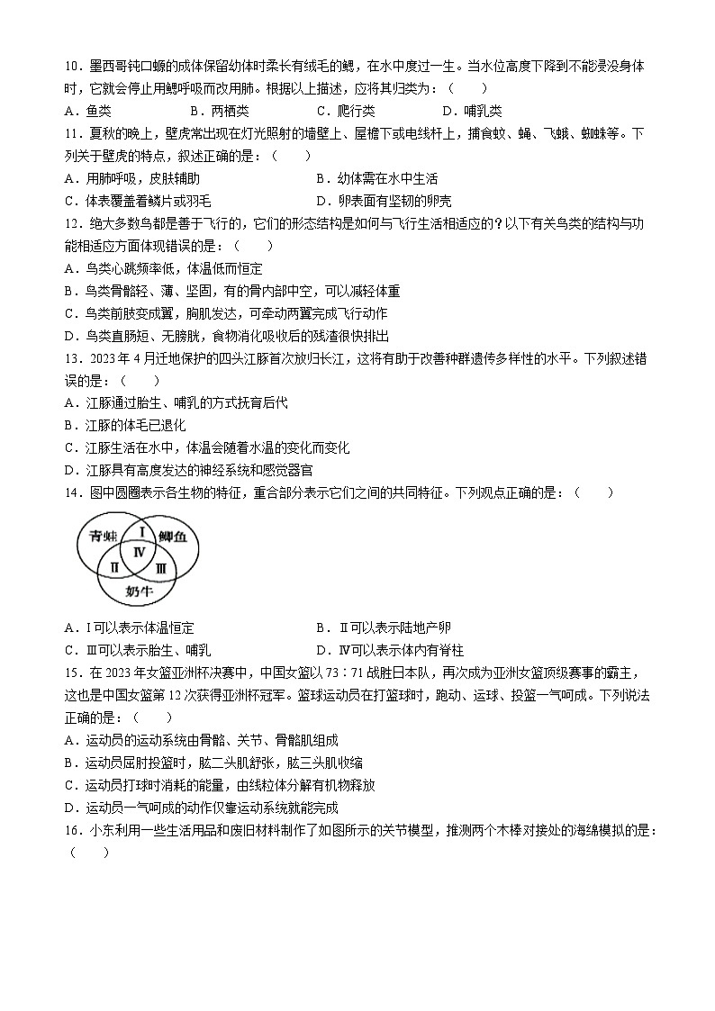 河南省三门峡市渑池县2024-2025学年八年级上学期期中生物试题第2页