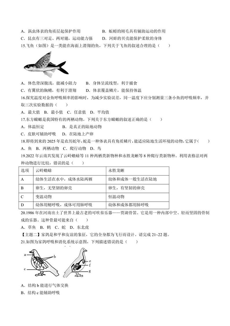 广东省河源市紫金县2024~2025学年八年级(上)期中生物试卷(含答案)第3页