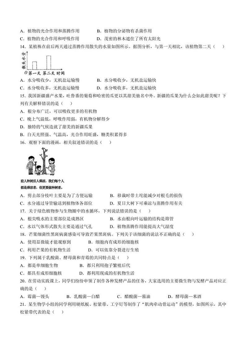 河北省唐山市路南区2024~2025学年八年级(上)期中生物试卷(含答案)第3页