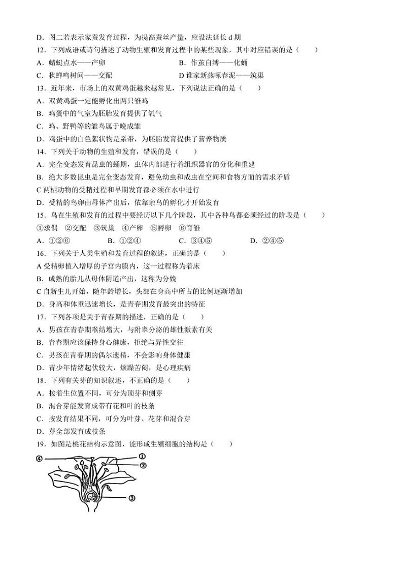 山东省济南市历下区2024~2025学年八年级(上)期中生物试卷(含答案)第3页