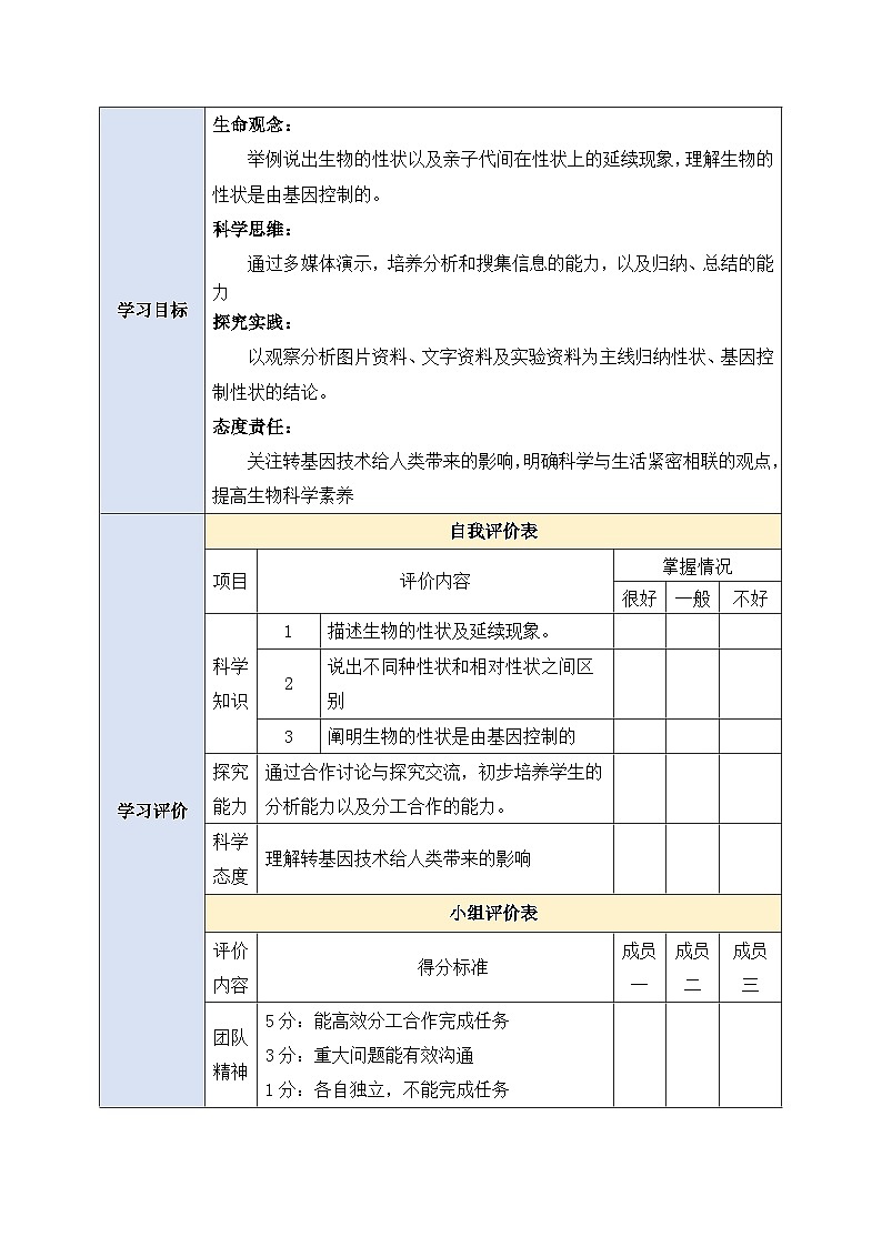 人教版八年级生物下7.2.1《 基因控制生物的性状》 教案第2页