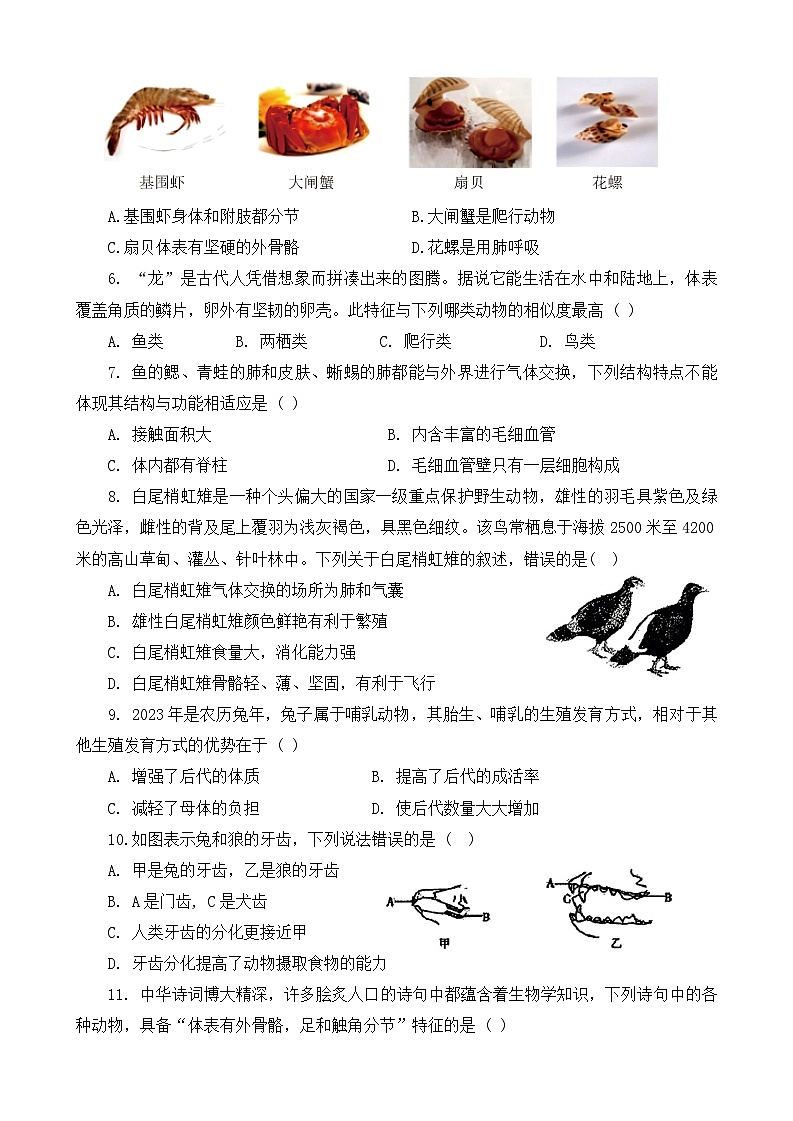 河南省信阳市淮滨县2023-2024学年八年级上学期期中生物学试题第2页