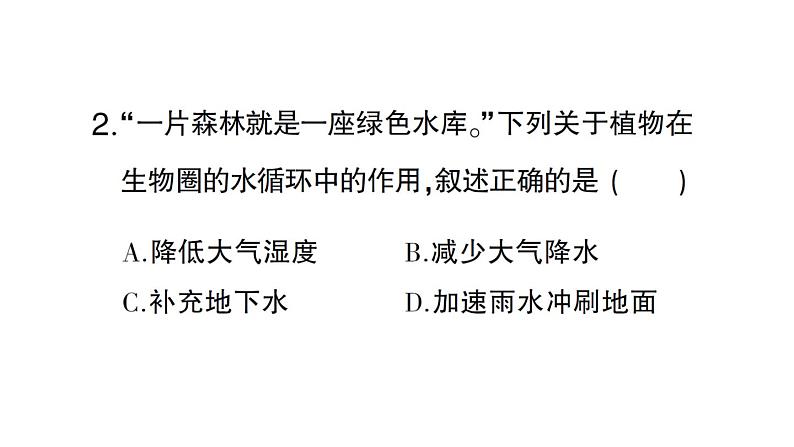 初中生物新北师大版七年级上册第3单元第4章第6节 植物在生物圈中的作用作业课件2024秋第6页