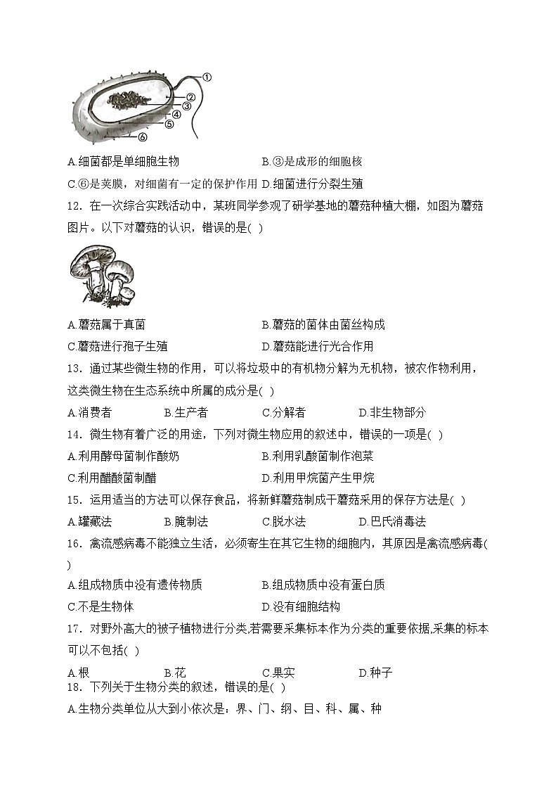宣威市第一中学2024-2025学年八年级上学期11月期中考试生物试卷(含答案)第3页