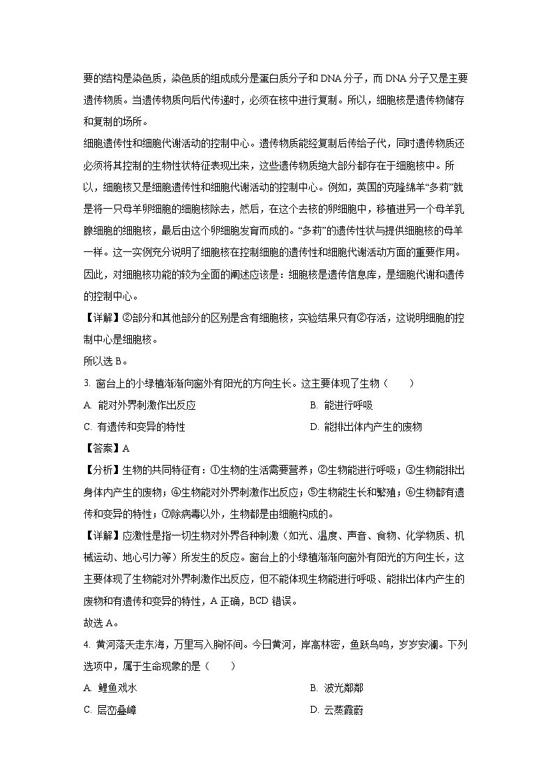 2024-2025学年山东省聊城市东昌府区七年级(上)9月月考生物试卷(解析版)第2页