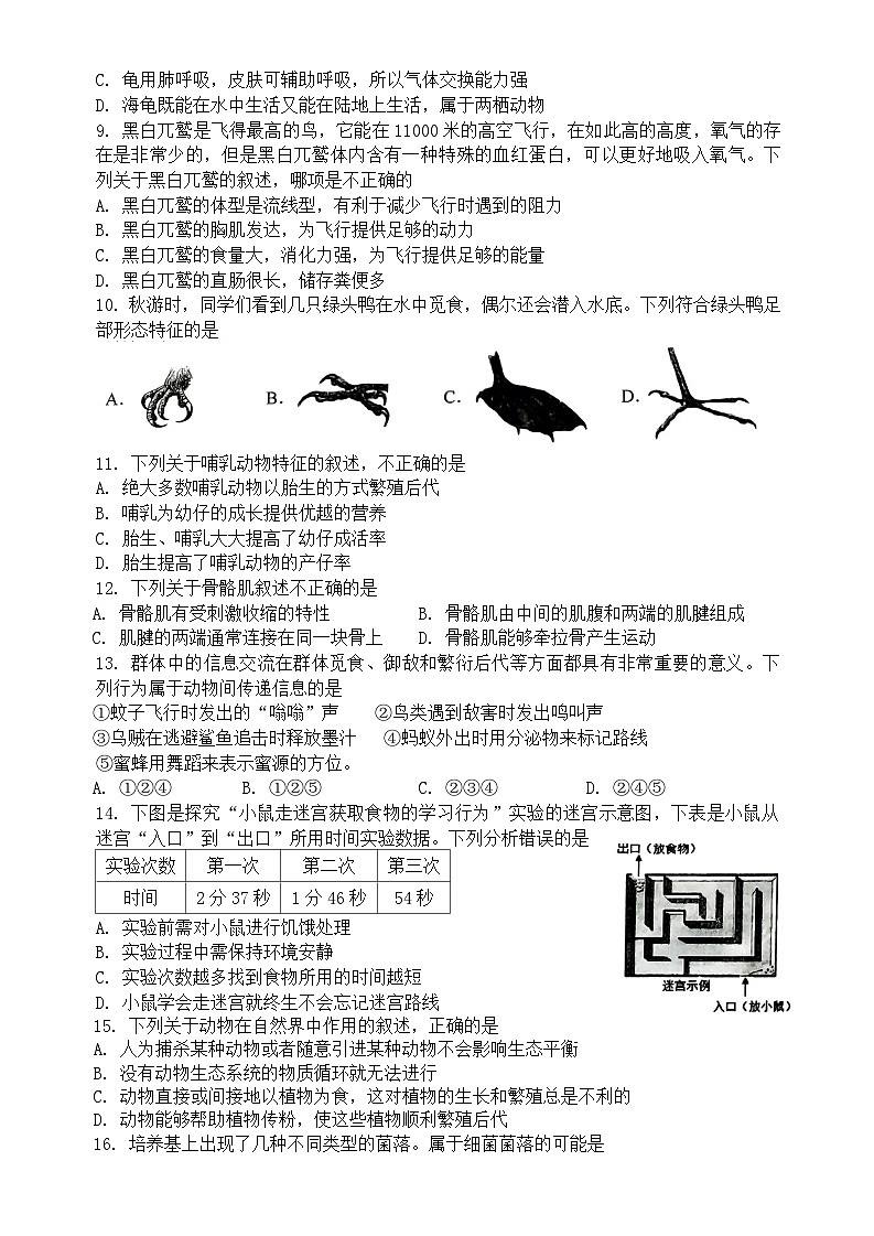 湖南省娄底市涟源市2024-2025学年八年级上学期11月期中生物试题第2页