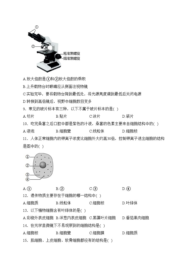 河南省驻马店市泌阳县光亚学校、致远学校2024-2025学年七年级上学期10月月考生物试卷(含答案)第2页