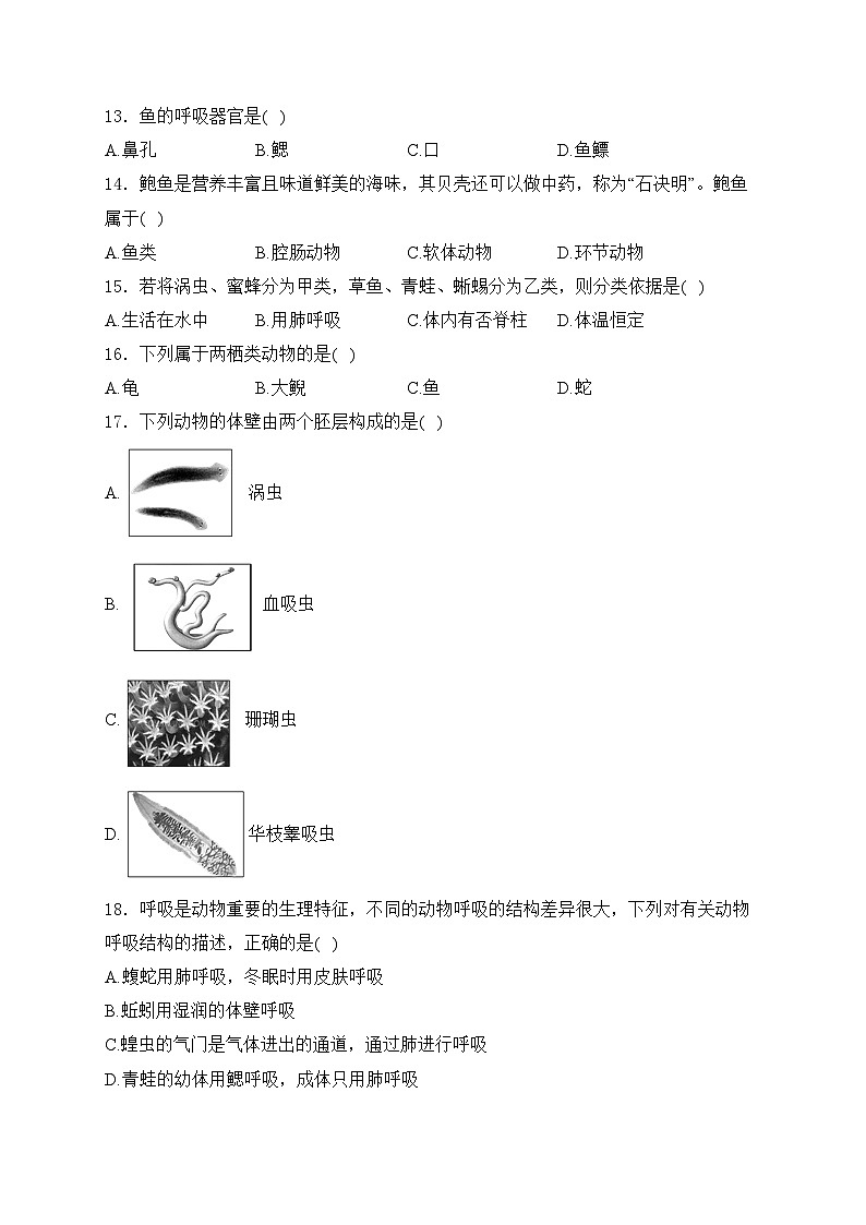 四川省泸州高级中学校2024-2025学年八年级上学期11月期中考试生物试卷(含答案)03