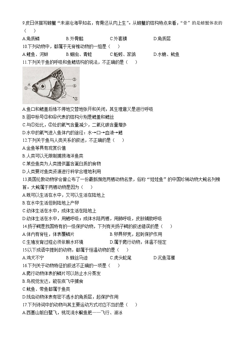 河南省漯河市临颍县2024-2025学年八年级上学期期中生物试题第2页