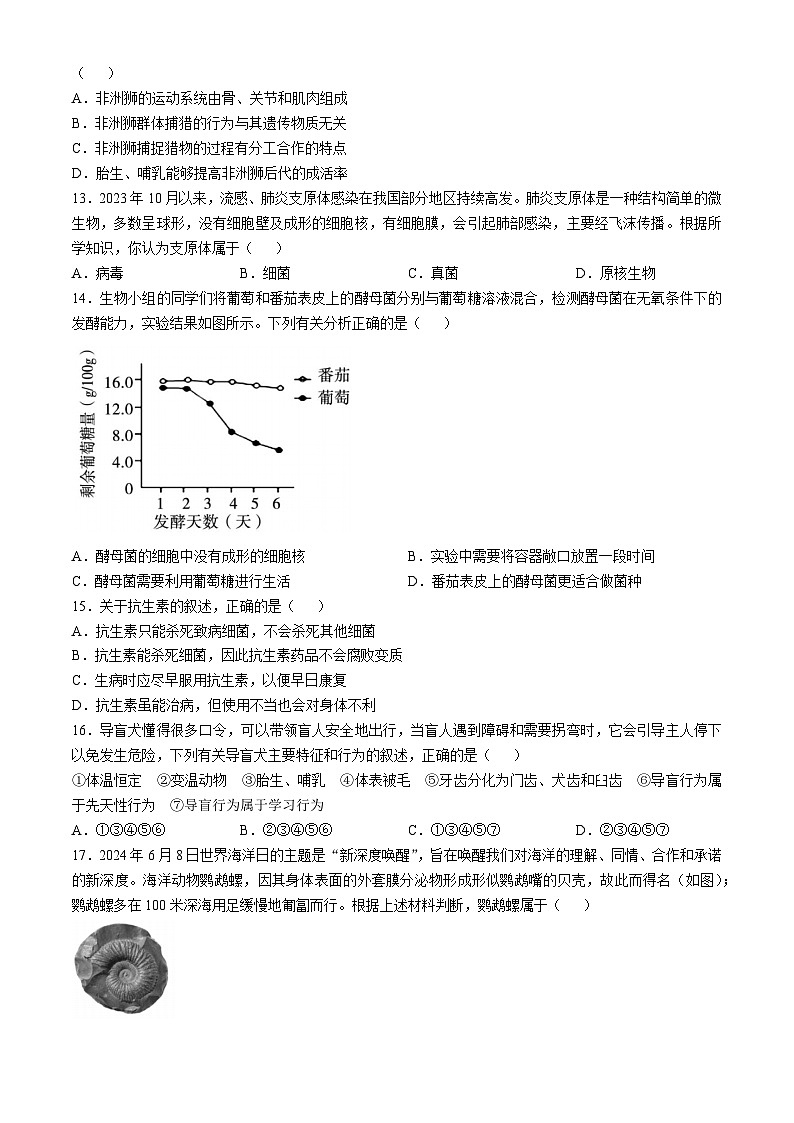 山东省聊城临清市2024-2025学年八年级上学期期中生物试题第3页