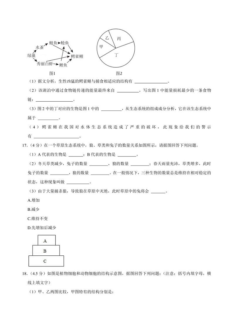 江苏省南通市海安市13校2024~2025学年联考七年级(上)期中生物试卷(含解析)第3页