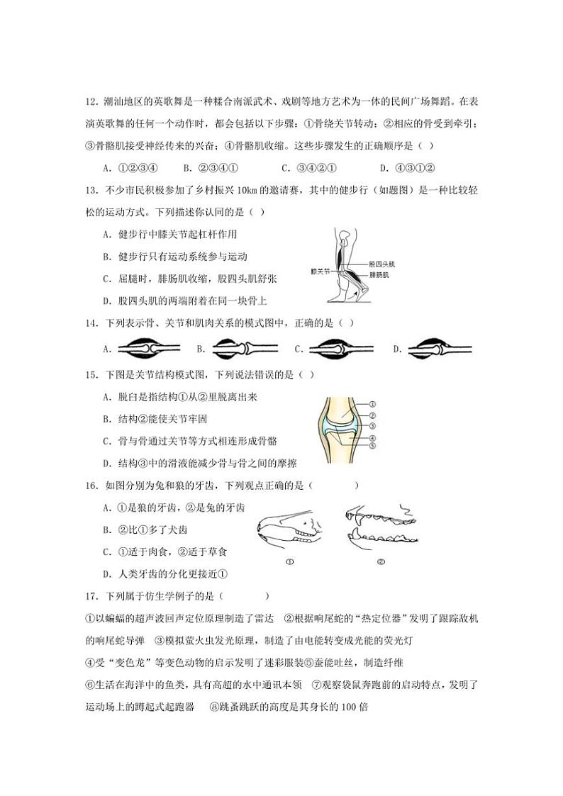 广东省茂名市第一中学2024~2025学年八年级(上)期中生物试卷(含答案)第3页