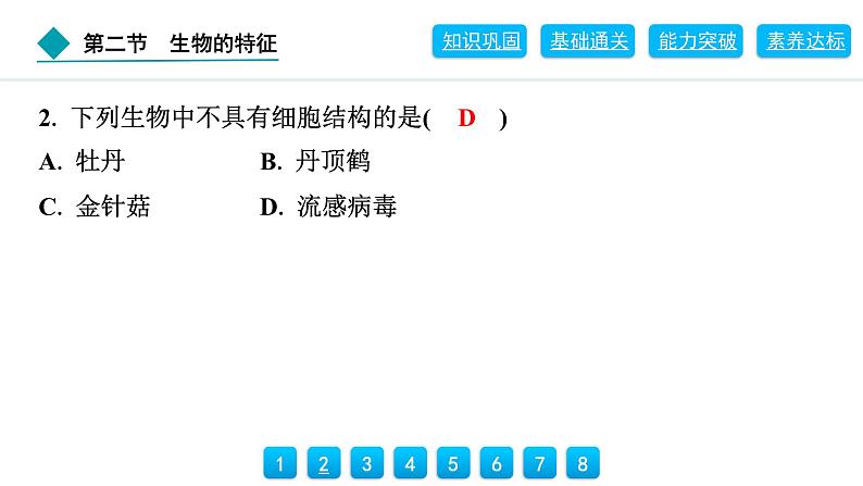 2024人教版生物七年级上册第一单元生物和细胞第一章认识生物1.1.2 生物的特征 习题课件ppt第4页