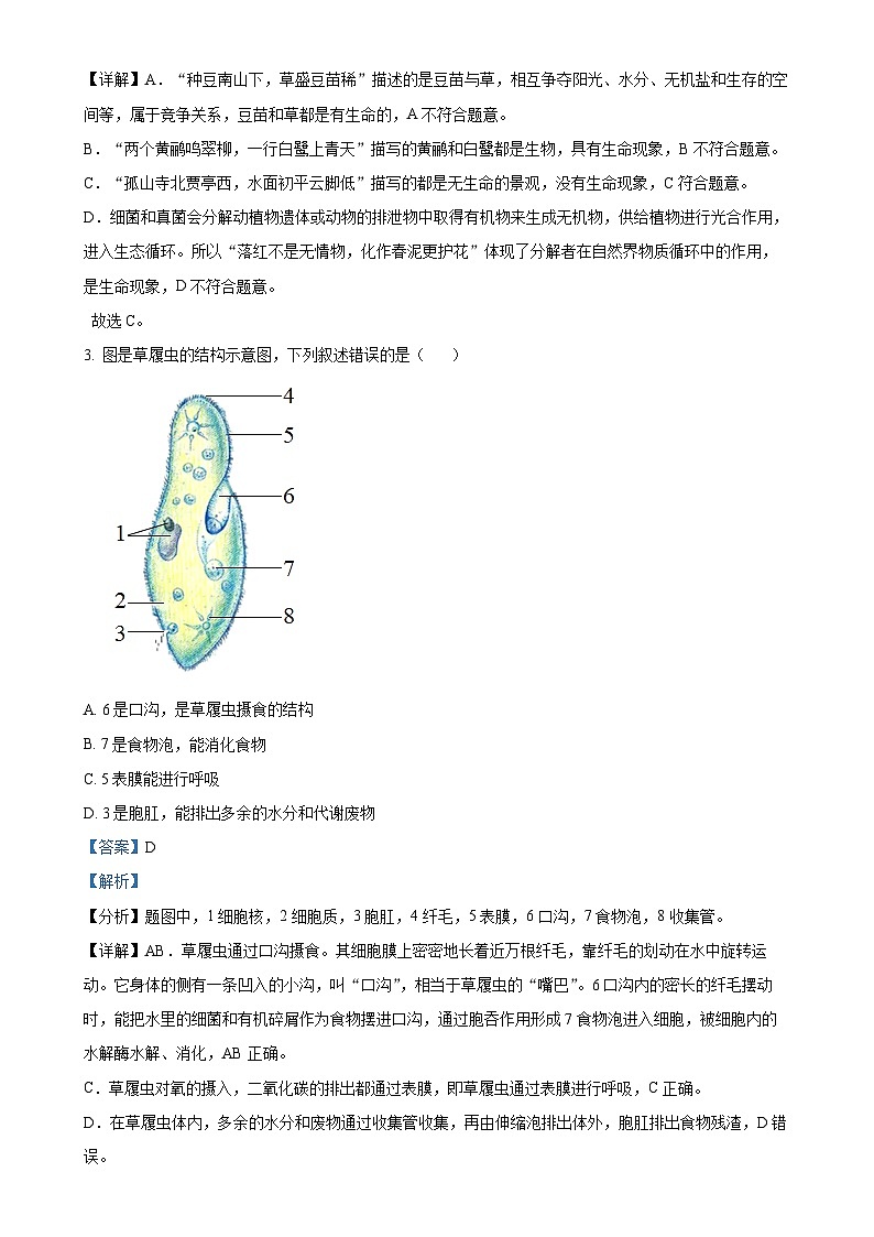 湖南省怀化市通道县2024-2025学年七年级上学期期中生物试题(解析版)-A4第2页