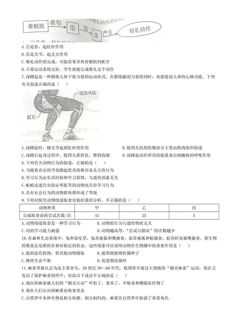 四川省眉山市洪雅县2024~2025学年八年级(上)期中生物试卷(含答案)第2页