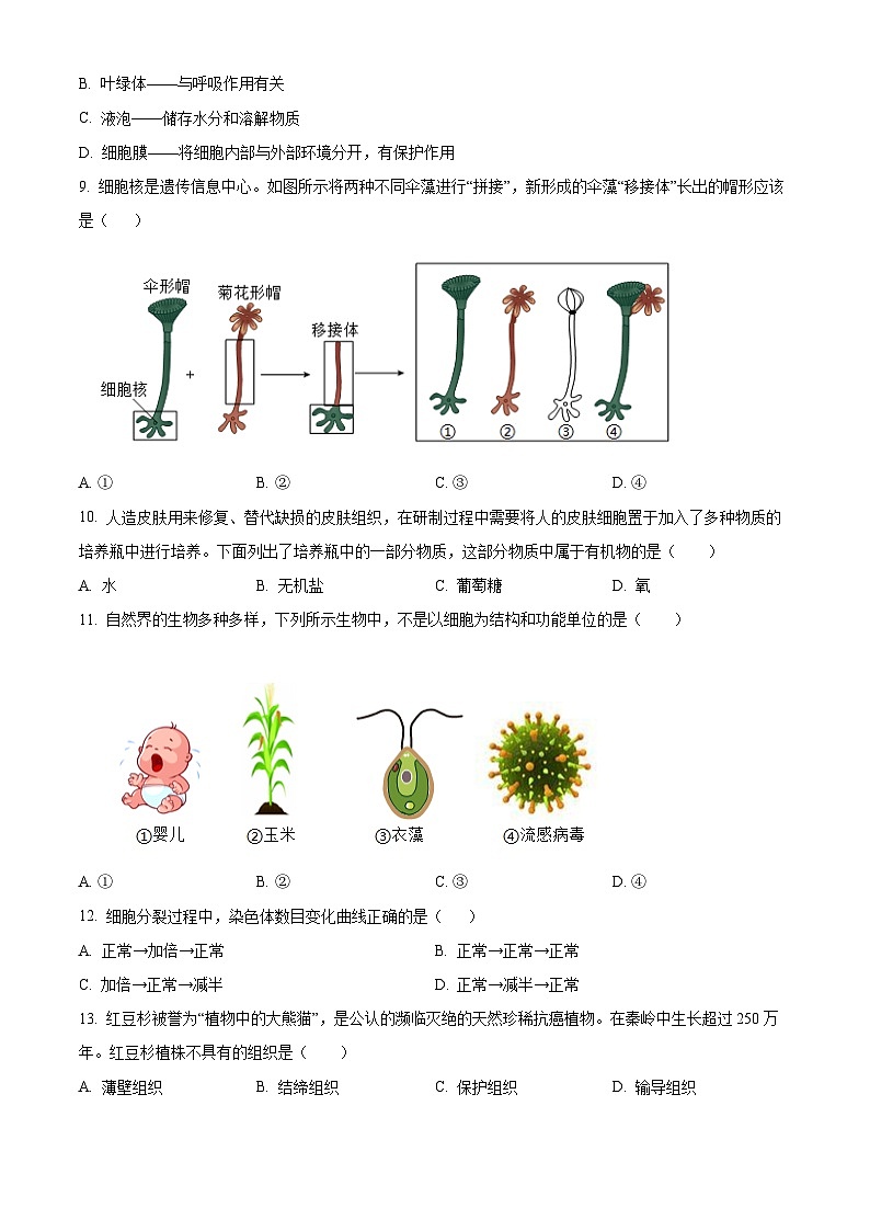 福建省福州市杨桥中学2024-2025学年七年级上学期期中生物学试题(原卷版)第2页