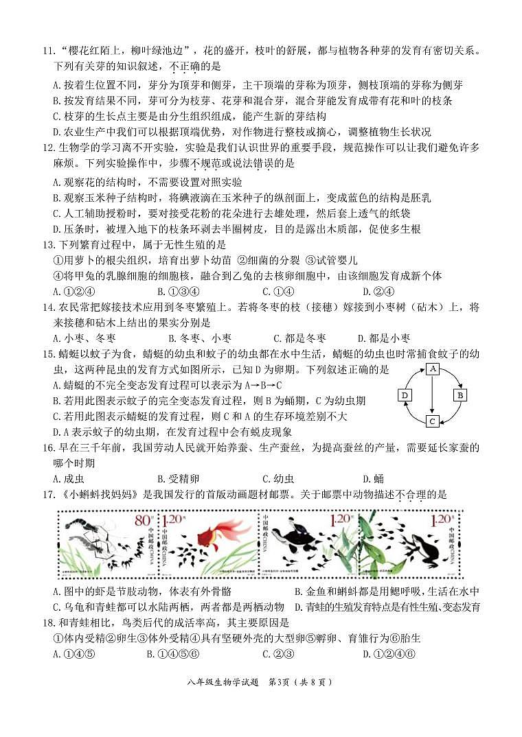 八年级生物试题B第3页
