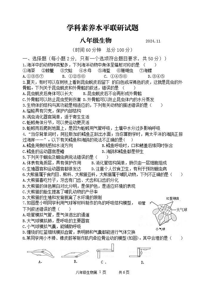 (教研室提供)山东省临沂市罗庄区2024-2025学年八年级上学期期中考试生物试题第1页