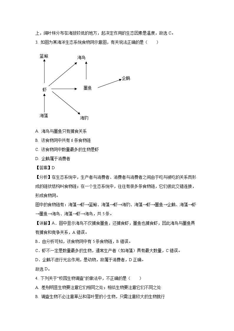 2023~2024学年河南省南阳市宛城区七年级(上)期中生物试卷(解析版)第2页