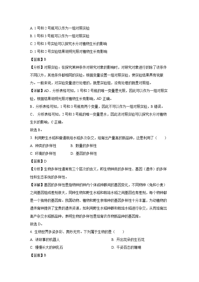 2024~2025学年安徽省黄山市歙县七年级(上)期中生物试卷(解析版)第2页
