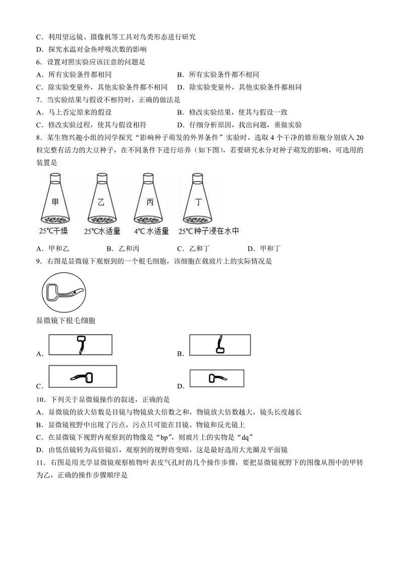 四川省广安市友谊中学2024~2025学年七年级(上)期中生物试卷(含答案)第2页