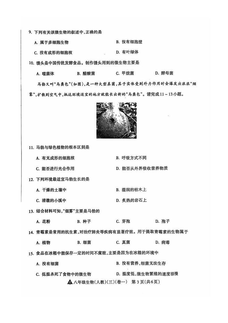 2024~2025学年山西省晋中市左权县城区学校联考八年级(上)12月月考生物试卷(含答案)第3页