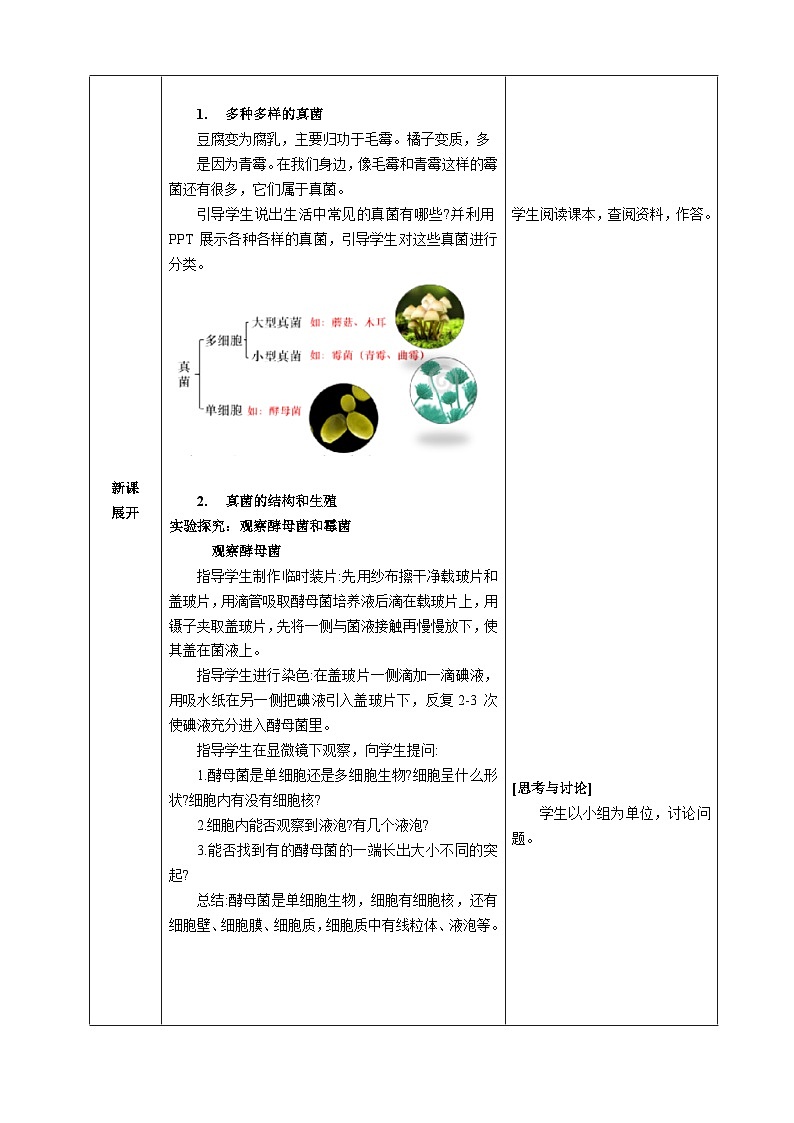 人教版生物七年级上册 2.3.3 真菌 教学设计第2页