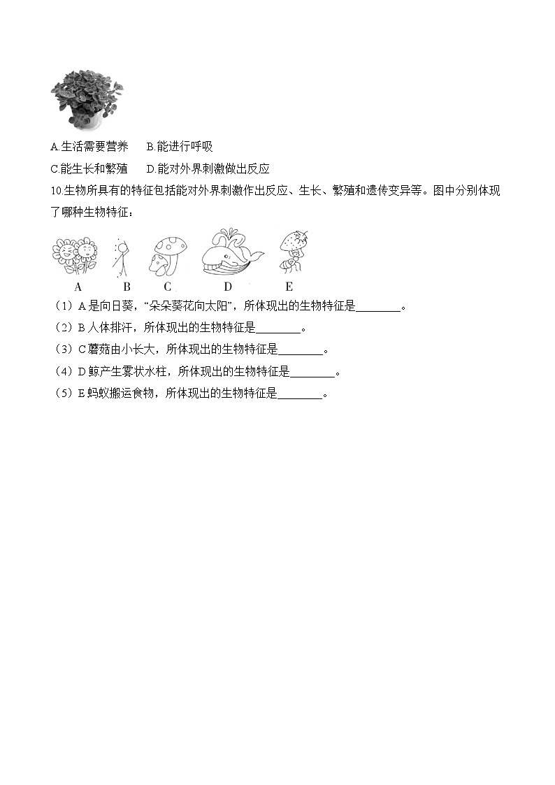 2024-2025学年人教版生物七年级上册 1.1.2 生物的特征 人教版  七年级生物上册随堂小练(含解析)第2页