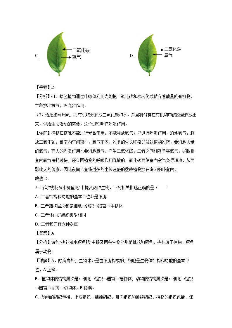 2022-2023学年江苏省南京市江宁区七年级(上)期末学情分析样题生物试卷(解析版)第3页