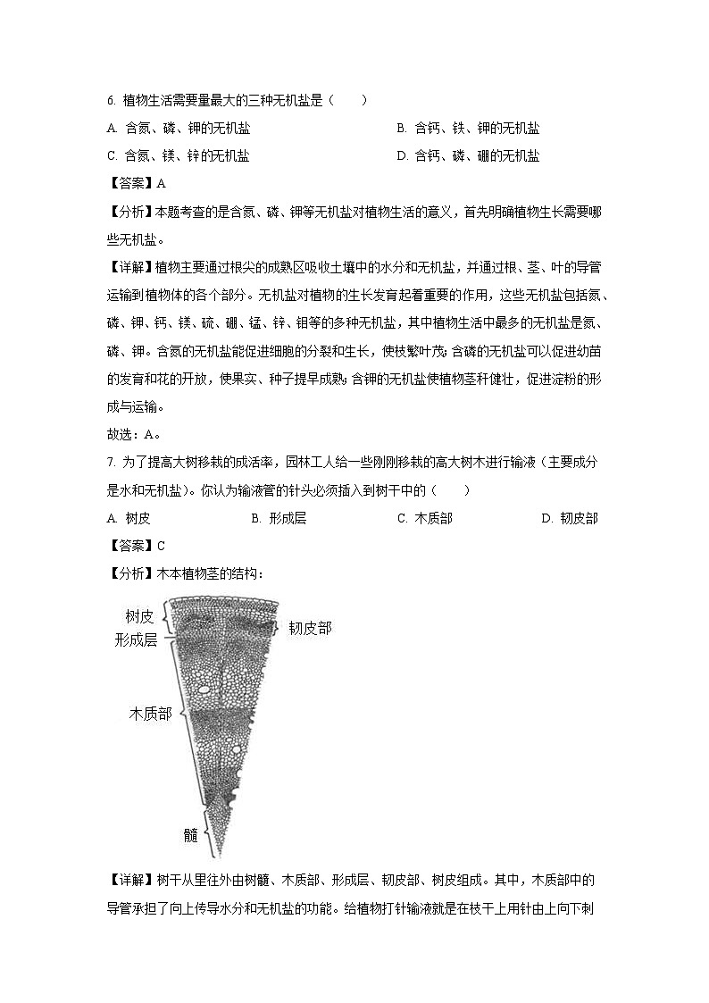 2022-2023学年江苏省南京外国语学校七年级(上)期末生物试卷(解析版)第3页